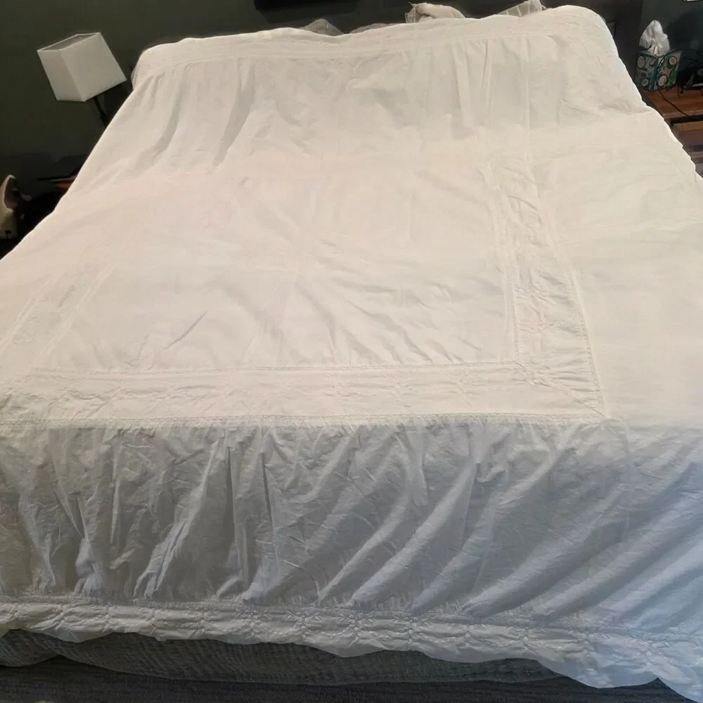 Martha Stewart Full Queen White Duvet Cover Embroidered Egyptian Cotton EUC
